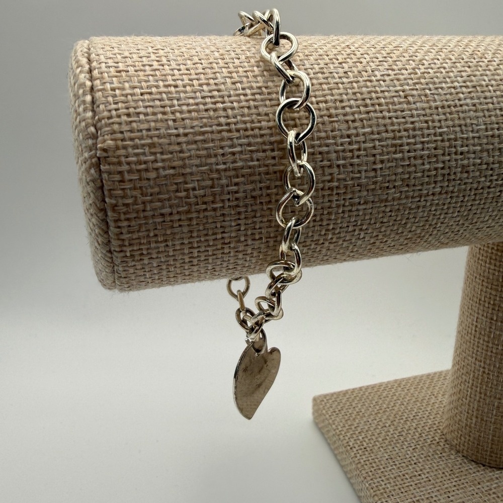 Silver Tone Heart Dainty Coastal Y2K Clean Chain Link Charm Bracelet OS